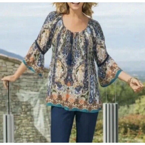 Soft Surroundings Tops - Soft Surroundings Peasant Shirt Womens Large Multicolor Paisley Boho 2AQ94